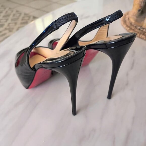 Christian Louboutin Blk Patent Leather Peep Toe Very Prive Slingback Heels - Picture 2 of 7
